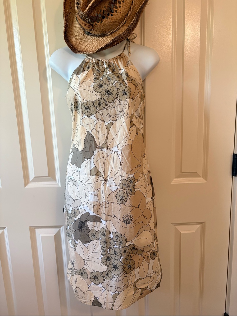 Neutral Floral Halter Summer Dress